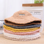 Women Girls Faux Fur Bucket Hat Plush Warm Fisherman Hat Outdoor Windproof