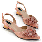 Women's Pointed-Toe Large Flower Decoration Rhinestone Low Heel Italian Shoes