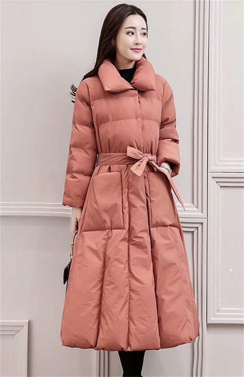Women's Single Breasted Long Down Winter Jackets