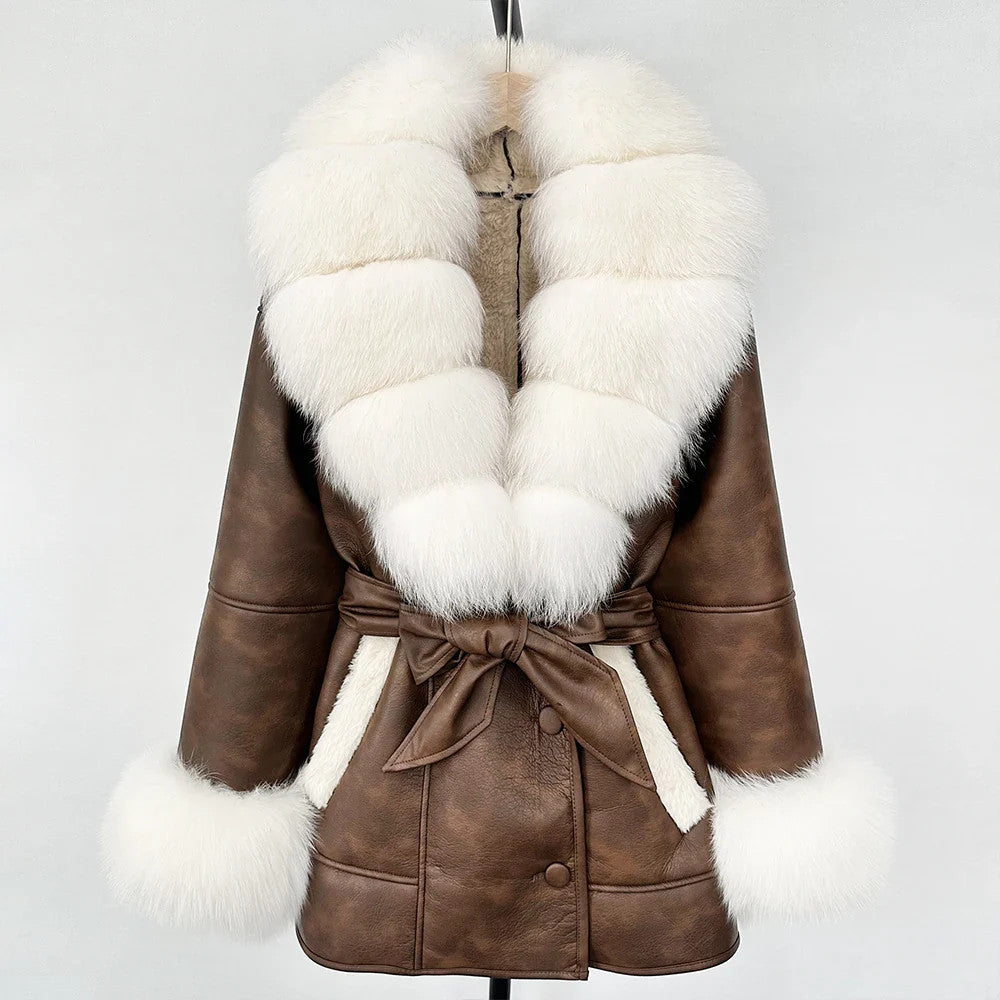 Women's Large Faux Fur Leather Jacket Warm Autumn Winter Outwear High Street
