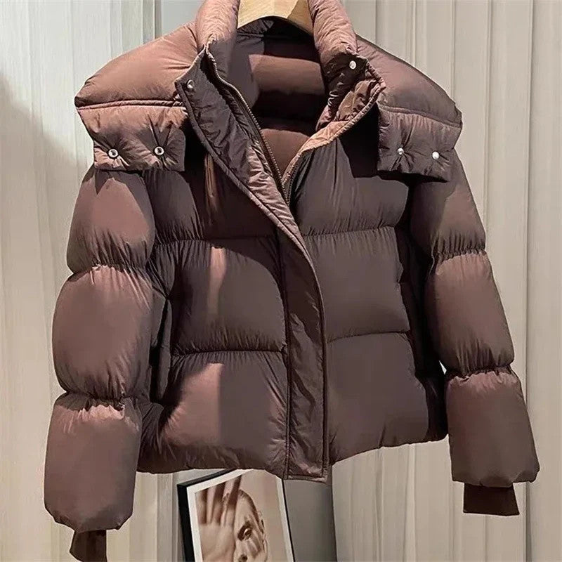 Short Parkas Women Streetwear Cropped Down Coat Korean Sweet Puffer Jacket