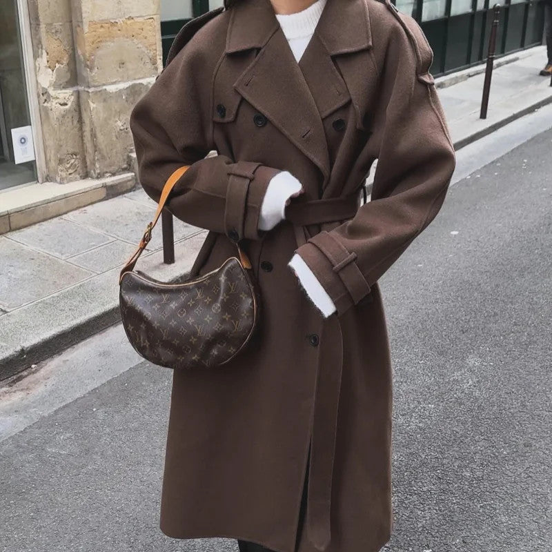 Women's Winter Double Breasted Long Sleeve Lapel Blends Jacket