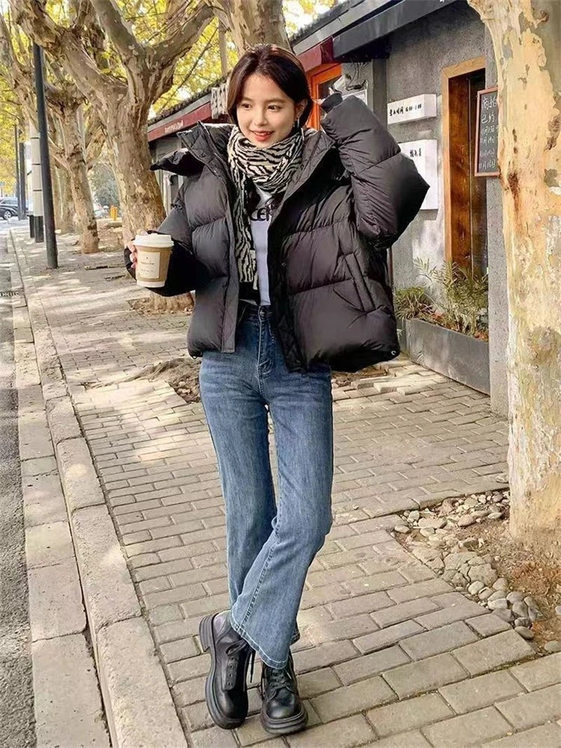 Short Parkas Women Streetwear Cropped Down Coat Korean Sweet Puffer Jacket