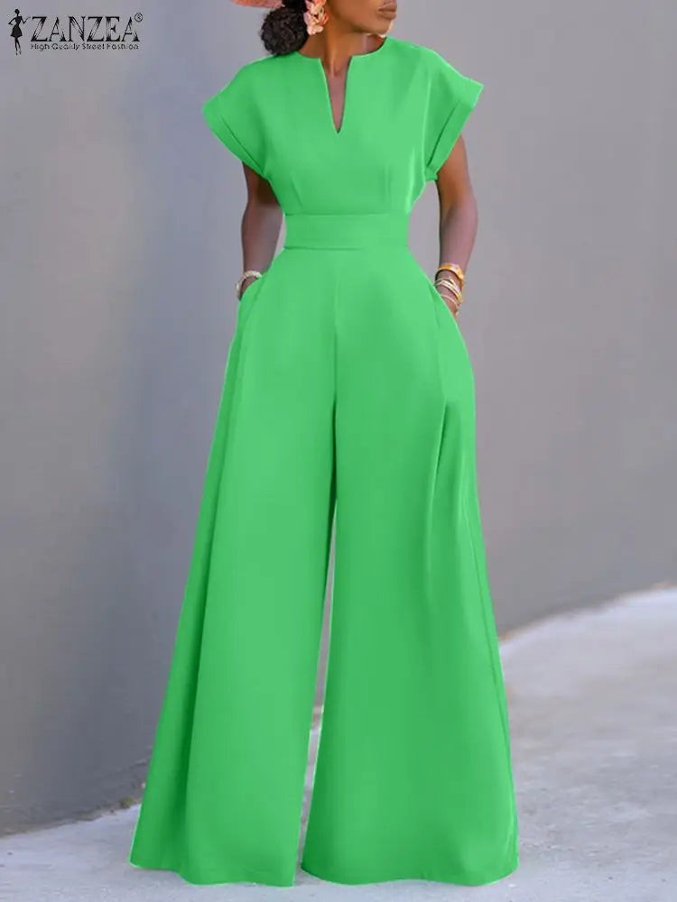 ZANZEA Summer Overalls Women 2024 Elegant Jumpsuits Holiday Casual Short Sleeve