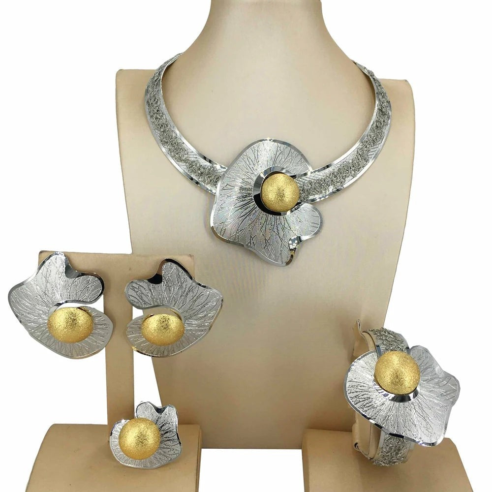 Fashion Dubai Gold-Plated Jewelry Set Simple Style African Necklace All Copper