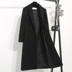 Women's Winter Classic Black Woolen Mid-Length Woolen Blend Overcoat