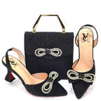 Women's Rhinestone Bow Side Italian Party Shoes And Bags Set