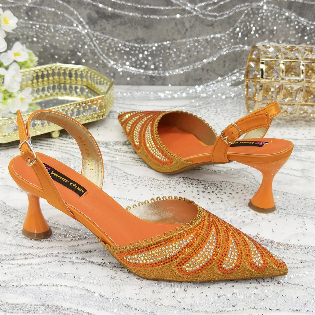 Women's Italian Diamond Studded Shoes and Bag Matching Set