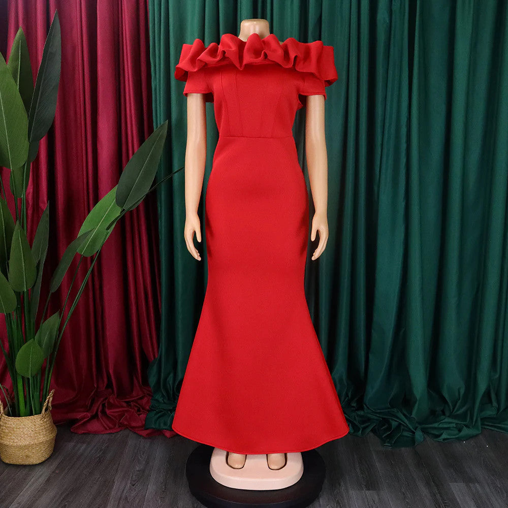 Elegant Women Long Evening Dresses Ruched Off Shoulder Slim Bodycon Mermiad