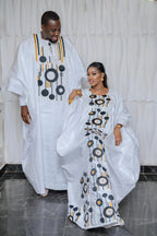 African Dresses For Women Bazin Rich Embroidery Design Floor Length With Scarf