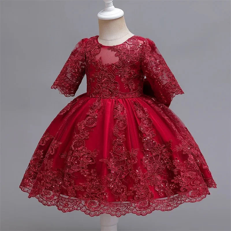 Girls And Toddler Long Sleeve Lace Birthday Tutu Princess Dress