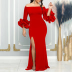 Elegant Sexy Side Slit Long Dress For Women Independent Stand Trade Clothing