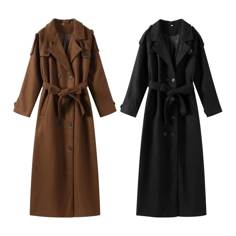 Women's Winter Double Breasted Long Sleeve Lapel Blends Jacket