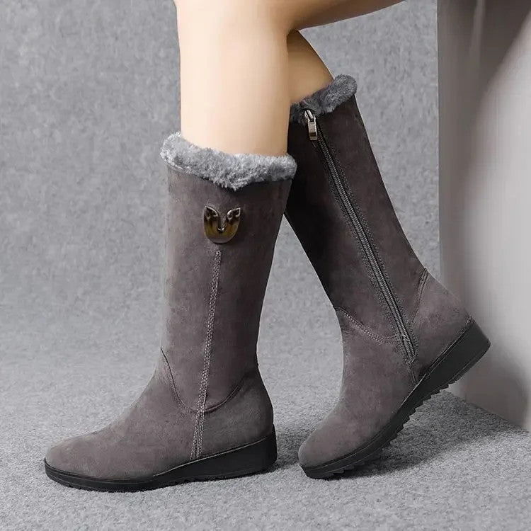 Warm Chelsea High Fur Boots Women 2025 Winter Shoes for Women Chunky Mid-calf