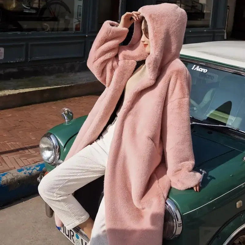 Women's Faux Fur Winter Warm Hooded Long Overcoats