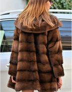 Women's mink fur coat medium long hooded Jacket