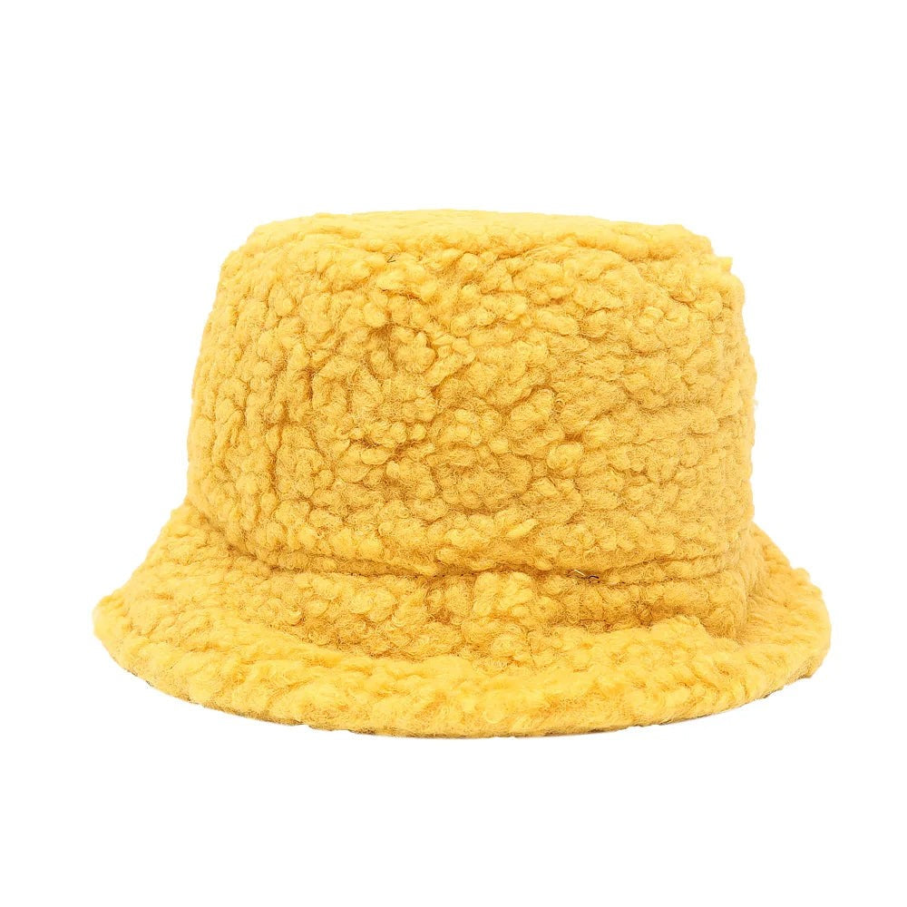 Women Girls Faux Fur Bucket Hat Plush Warm Fisherman Hat Outdoor Windproof
