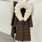 Real Faux Fur Collar Puffer Jacket Duck Down Thick Coat For Women
