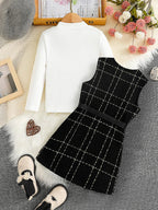 Spring 2025 Fashion Kids 2-piece ceremonial dress for cute girls Solid color