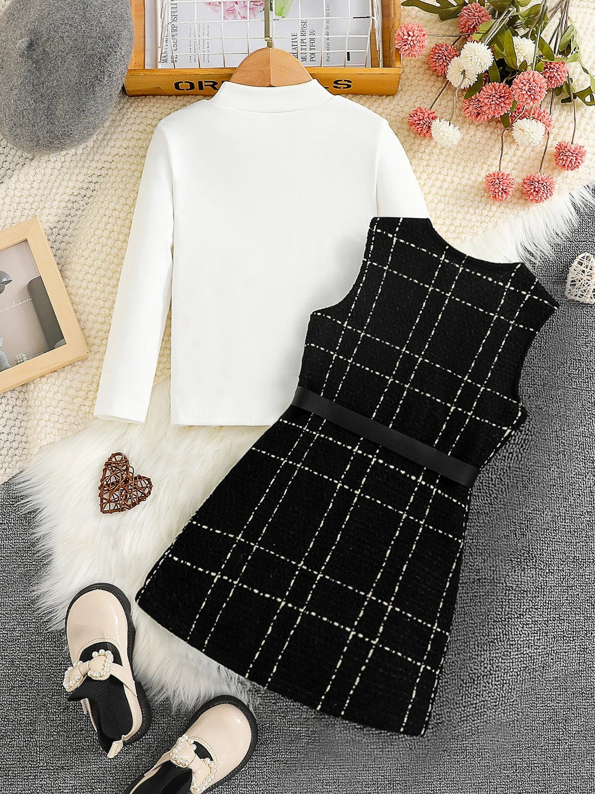 Spring 2025 Fashion Kids 2-piece ceremonial dress for cute girls Solid color
