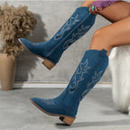 Women Chelsea Cowboy Knee High Boots for Women Mid Heels Walking Shoes Winter