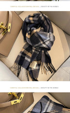 High Quality 100% Pure Wool Plaid Scarf Women Couples Winter Autumn Soft Warm