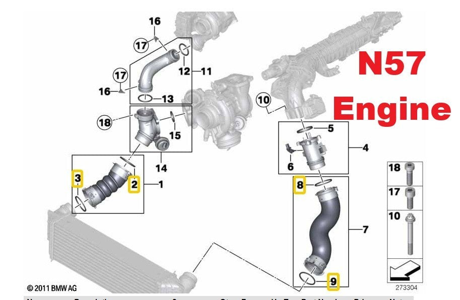 BMW Turbo Intercooler Hose Seal Ring 13718596850 For N47 N57 B47 B57 N55 Engines