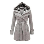 Fashionable Women's Woolen Warm Fleece Double Breast Jacket With Belts