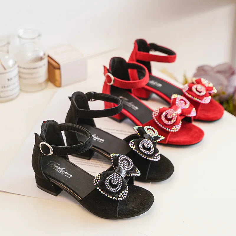 Girls' Sandals Summer New High Heel Soft-soled Princess Shoes Fashion Bow Roman