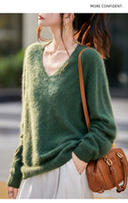 V-neck Cashmere Knit Women's Loose-fit Sweater