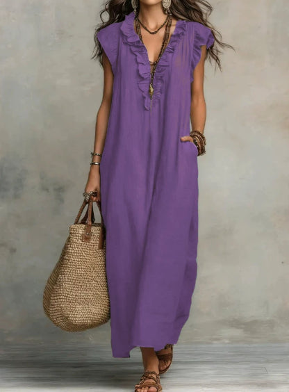 Summer Ruffle Dress With Pockets Women's Spring Elegant Casual Sleeveless A-Line Shift Dresses