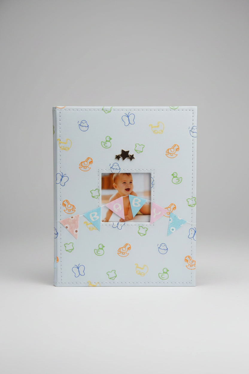 baby photo album white and baby bunting on front