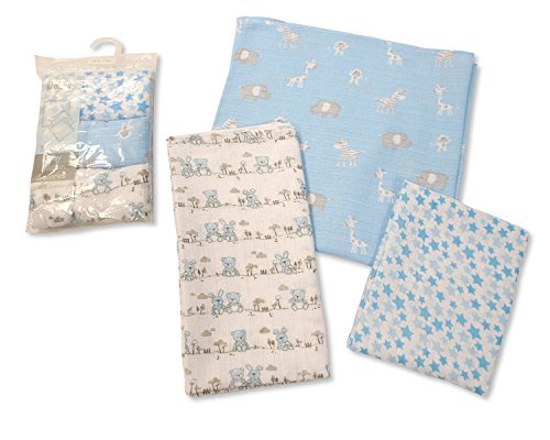 Printed Soft Baby Muslin Squares Pack of 3 (Blue)
