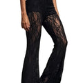 High-Waist Lace Mesh Bell Bottoms - Sheer, Stretchy Flared Trousers for Women