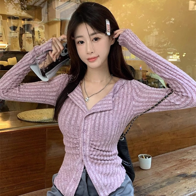 Women's Autumn Age-reducing Lapel Slim-fit Cardigan