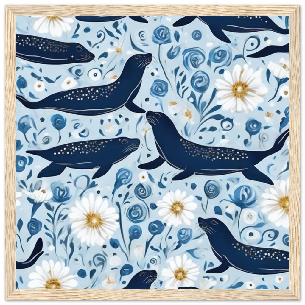 Whimsical Seal and Daisy Framed Wall Art