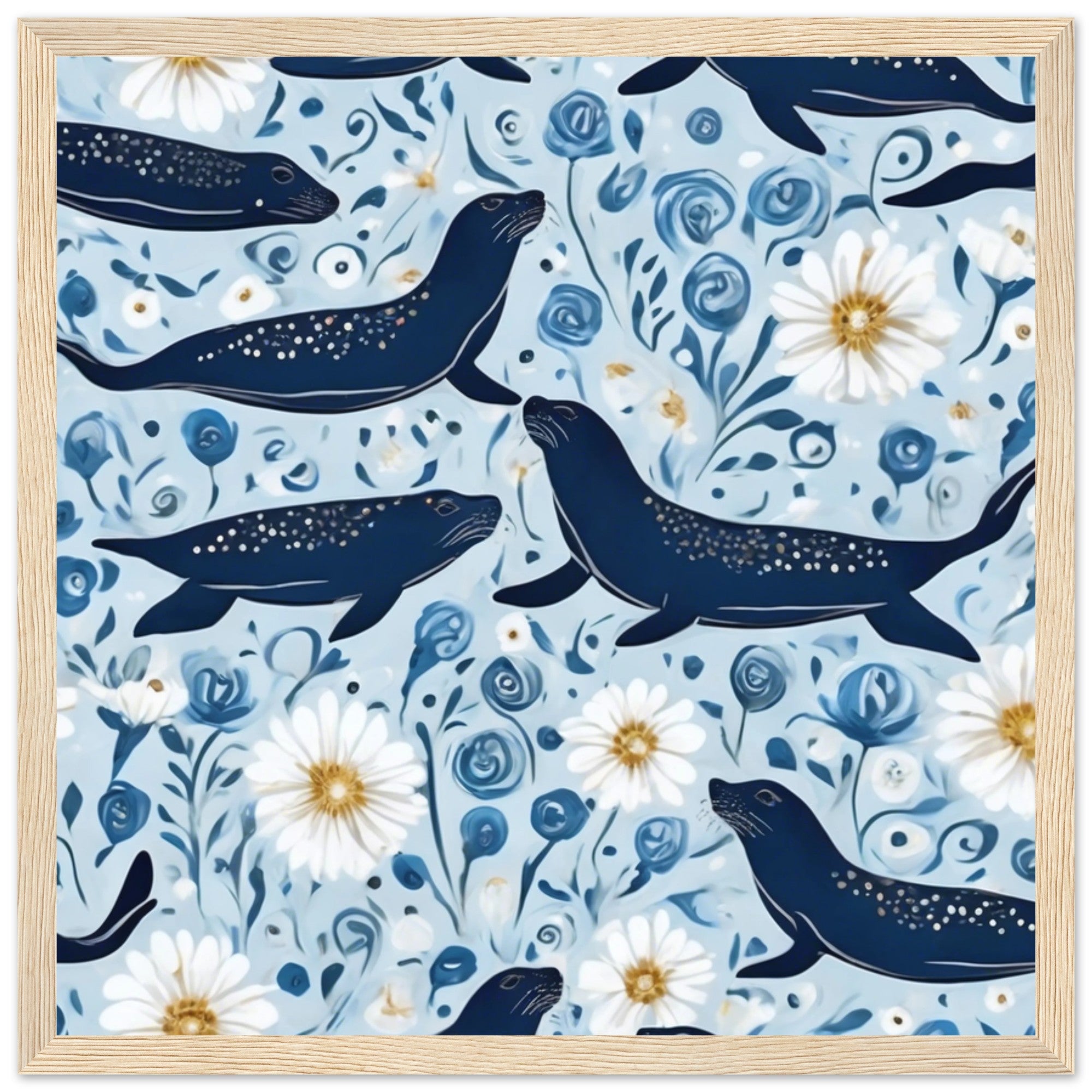 Whimsical Seal and Daisy Framed Wall Art