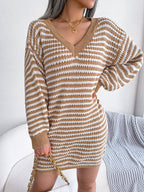 Women's Striped Lace-Up Knitted Dress