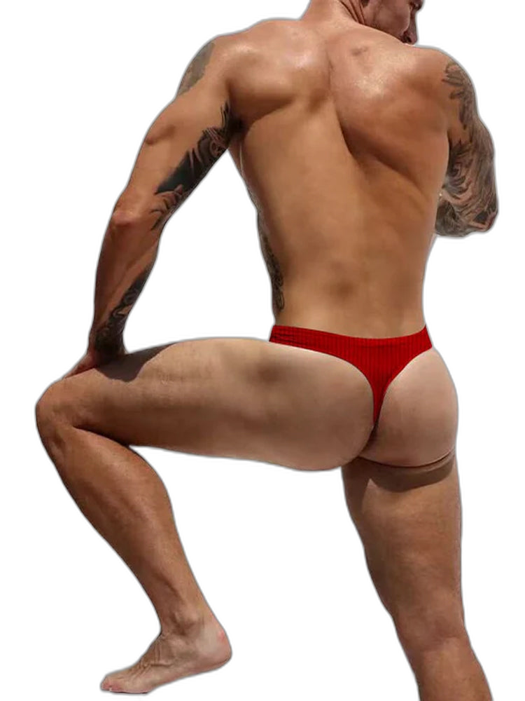 2-pack Men's Ribbed Low-rise Solid Color Thong
