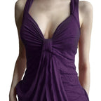 Deep V-neck Strap Pleated Bust Vest Spicy Girl-style Vintage Versatile Figure-hugging Top