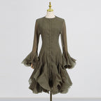 New Fashion High Collar Long Sleeve High Sense Cinched Mid-length Dress