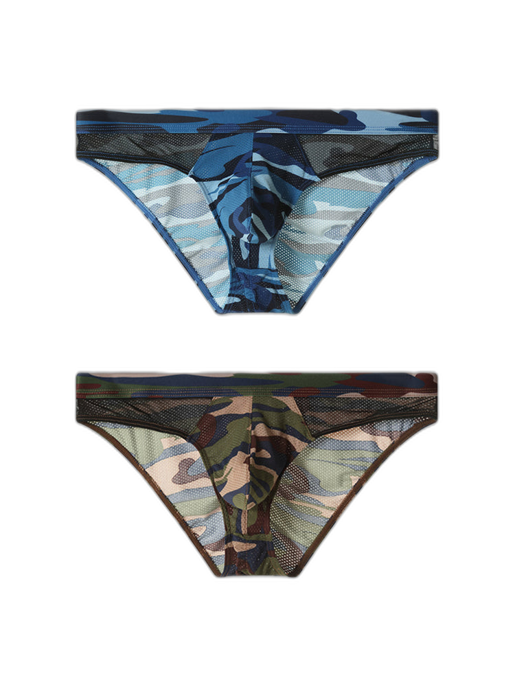 2 Pack Men's Classic Camo Mesh U-Shaped Pouch Breathable Briefs