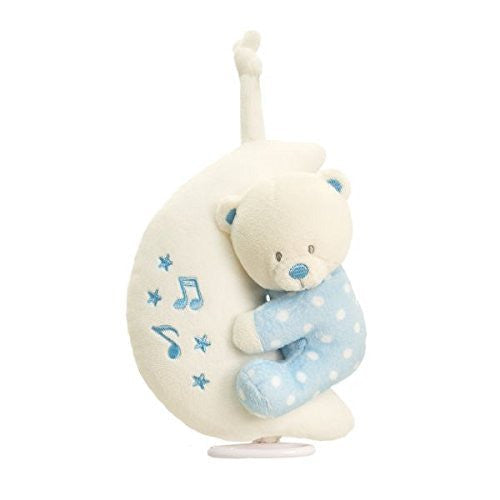Teddy Bear On Moon Musical Plush Soft Toy Mobile For New Baby Boy Blue