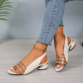 Ins Plaid Stone Pattern Sandals Summer Peep Toe Block Heels Ankle-strap Office Shoes For Women