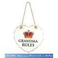 White "Grandma Rules" Love Heart Shaped Sentimental Hanging Plaque