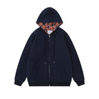 Street Plaid Cardigan Hoodie Loose-fitting Hooded Coat