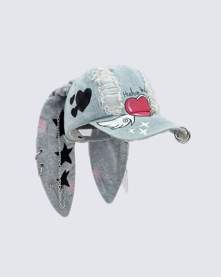 Wasteland Bunny Ear Distressed Denim Baseball Cap