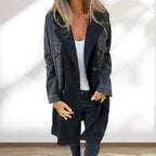Women's Suit Collar Denim Stitching Mid-length Coat