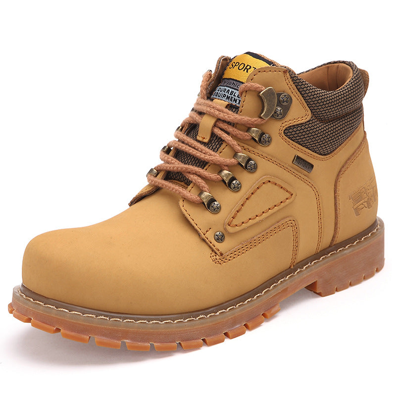 First Layer Cowhide High-Top Short Boots Plus Cotton Tooling Boots Casual Men's Shoes