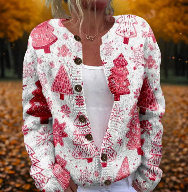 Women's Retro 3D Digital Print Cardigan Sweater Coat